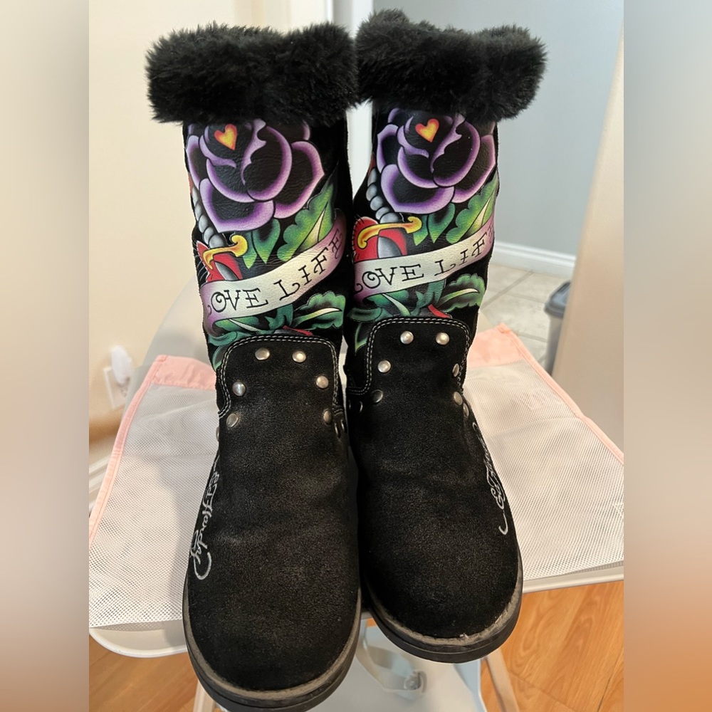Don Ed Hardy Womens Fur Boots